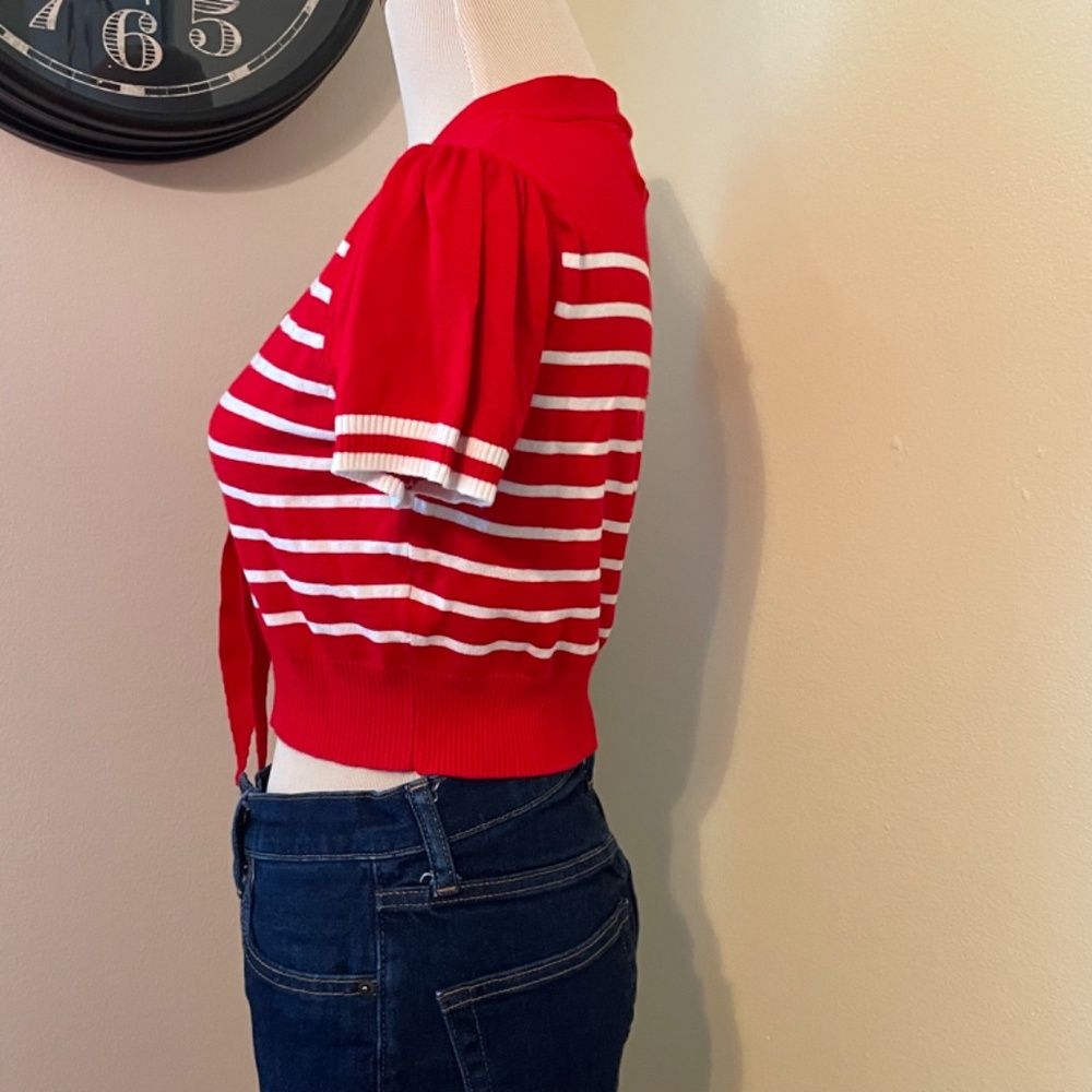 Red and White Striped Women's Top - Picture 4 of 7